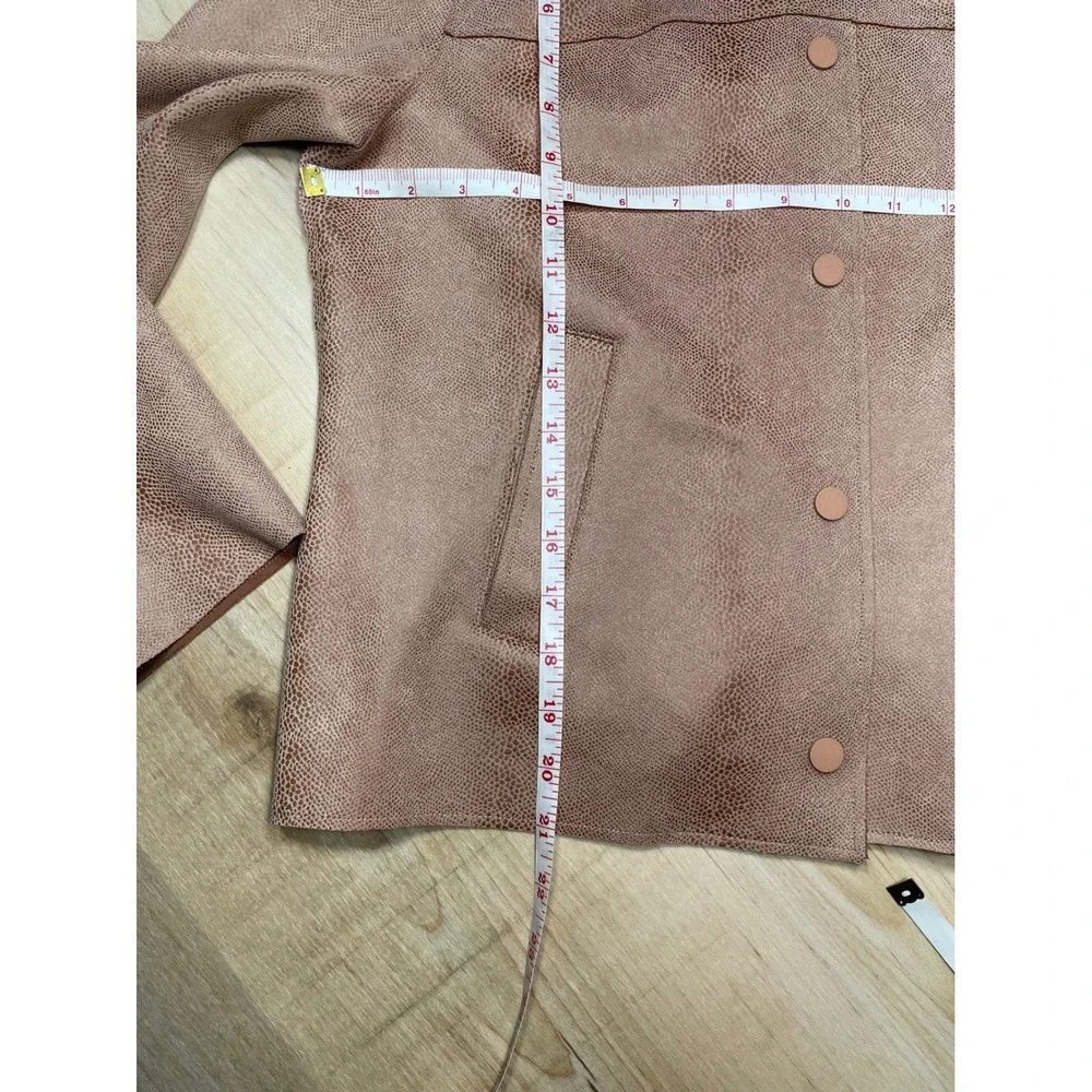 Chicos Faux Suede Snakeskin Embossed Snap Front Jacket Blush Tan Size 0 S 4/6 - Picture 9 of 10